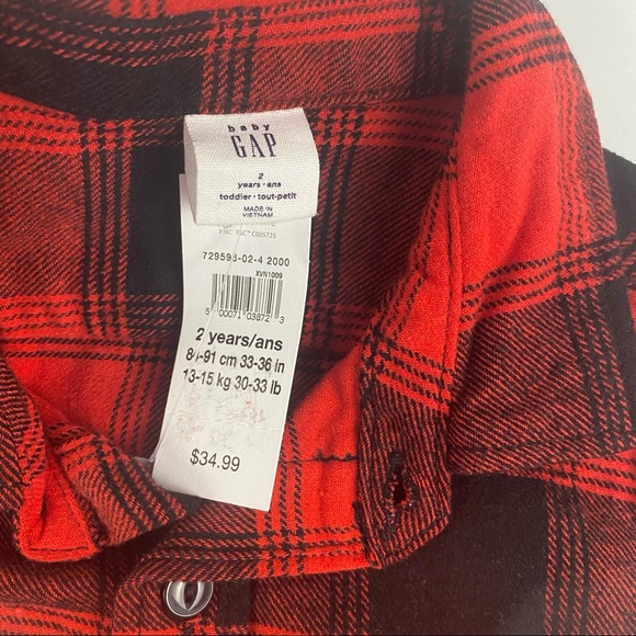 NWT GAP Boys Red Buffalo Plaid Flannel Button Down Shirt - Size 2T - Picture 5 of 5